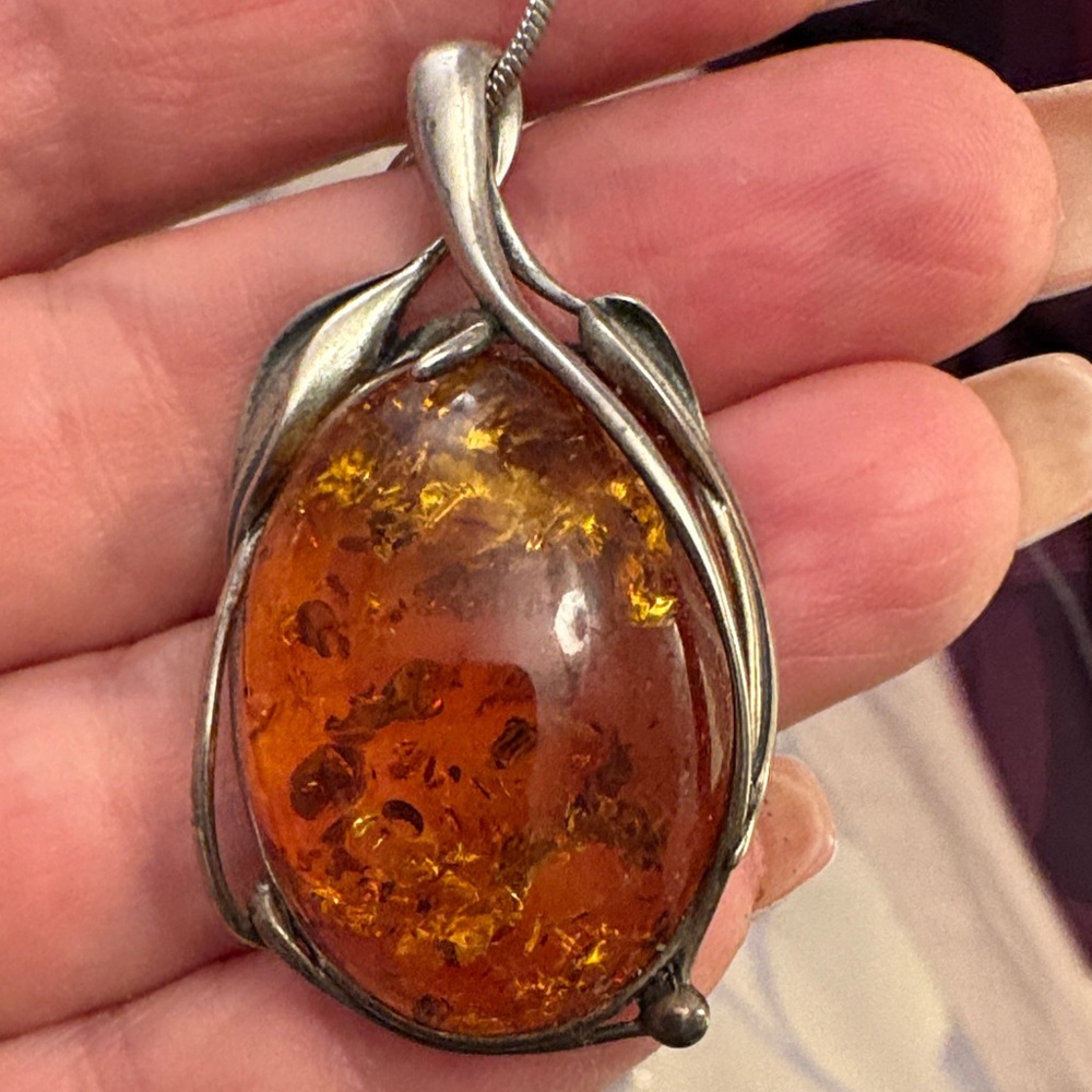 Amber and Silver Necklace and Earring Set - Picture 7 of 13
